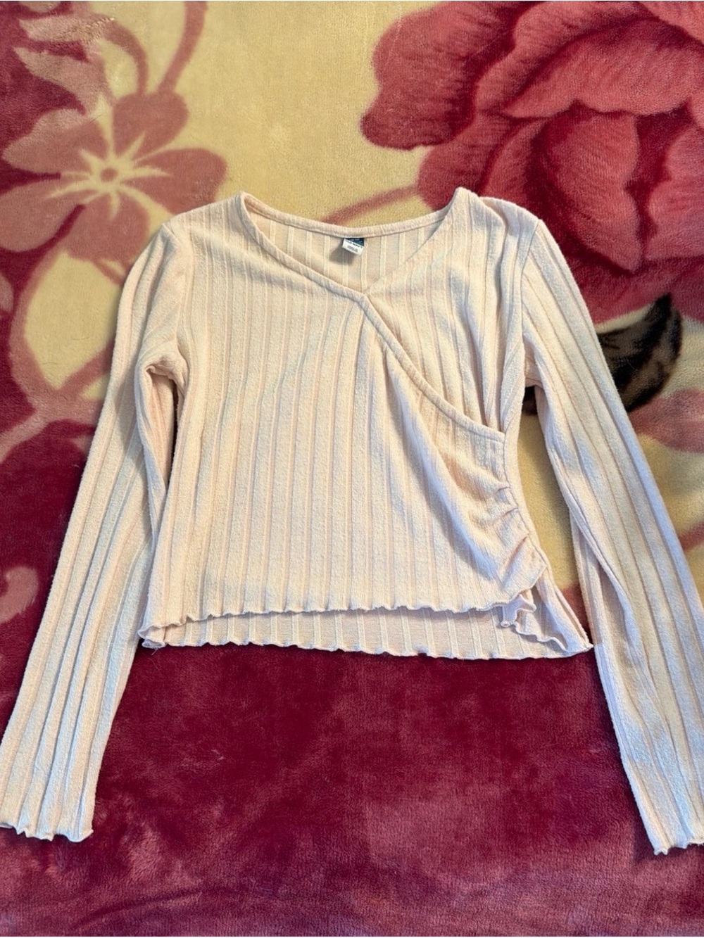 Old Navy Light Pink Ribbed Wrap-Front Top